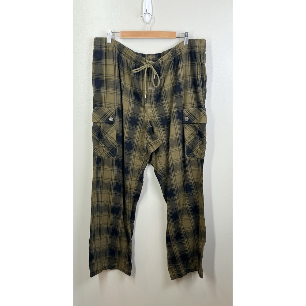 Duluth Trading Mens Flannel Cargo Lounge Pajama Pants Green Plaid XL or 32